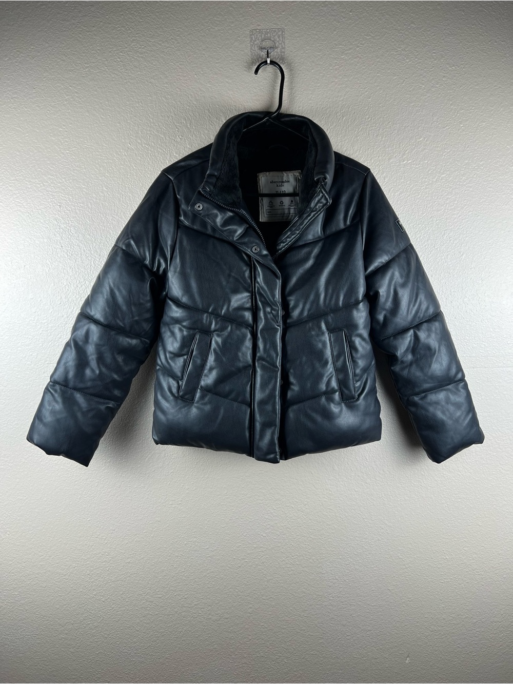 Abercrombie Kids Black Faux Leather Puffer Jacket 11/12